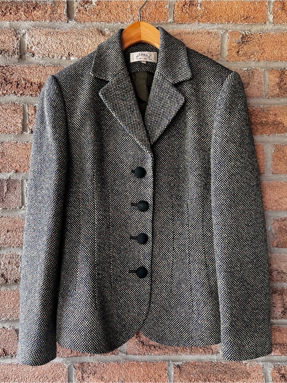 Miyako Wool Blend Black Multicolour Tweed Tailored 4-Button Blazer Size 11